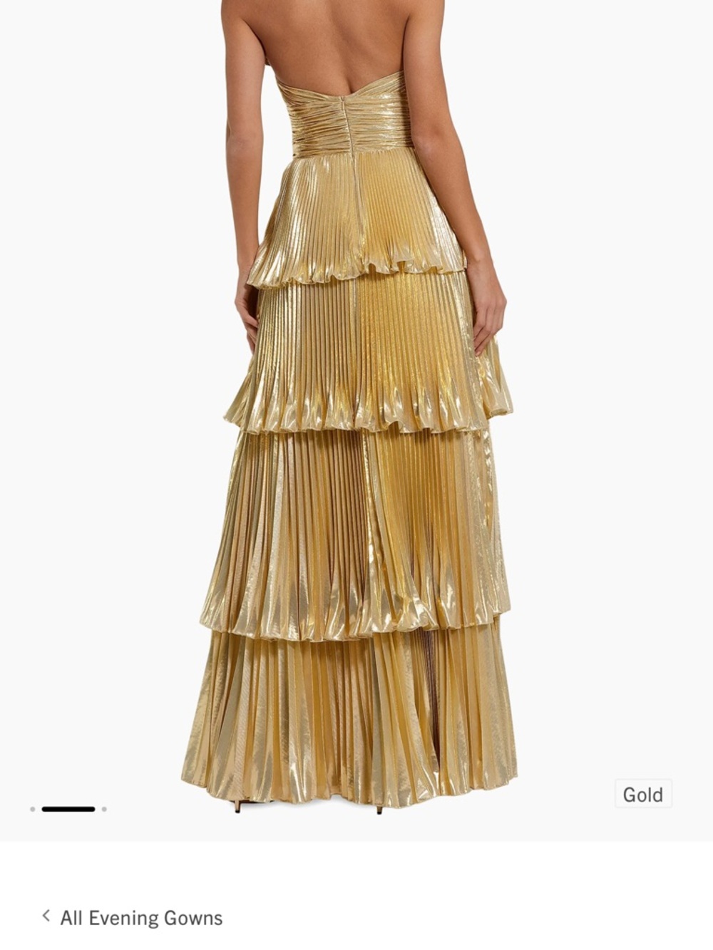 Mac Duggal Gold Metallic Pleated Tiered Maxi Gown - Picture 2 of 4